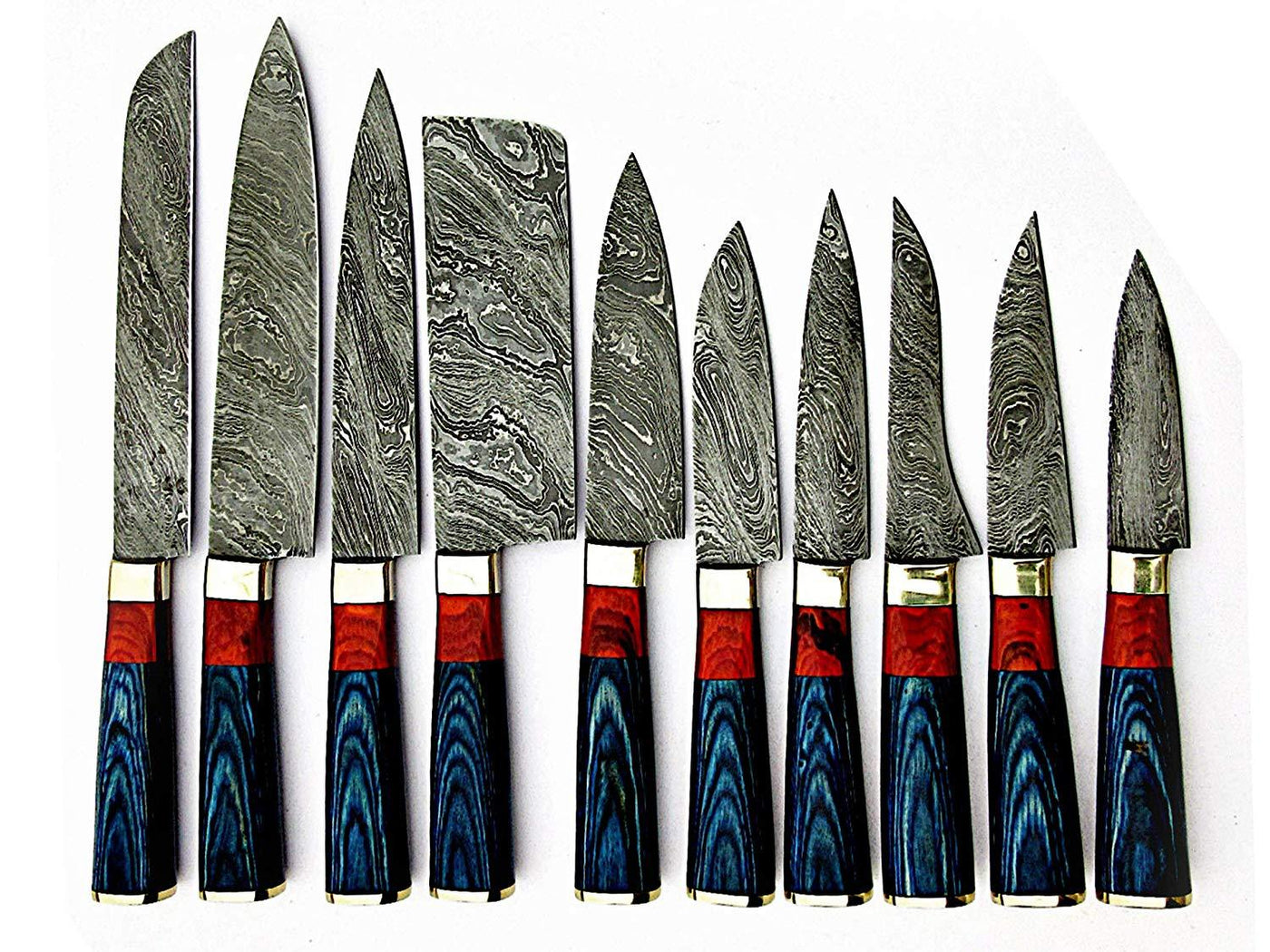 Custom Made Damascus Steel Kitchen Knife 10-Pcs Set - Troy Blades