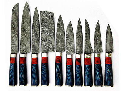 Custom Made Damascus Steel Kitchen Knife 10-Pcs Set - Troy Blades