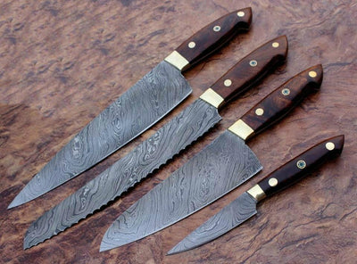 RoseWood Custom Handmade Damascus Kitchen knives set - Troy Blades