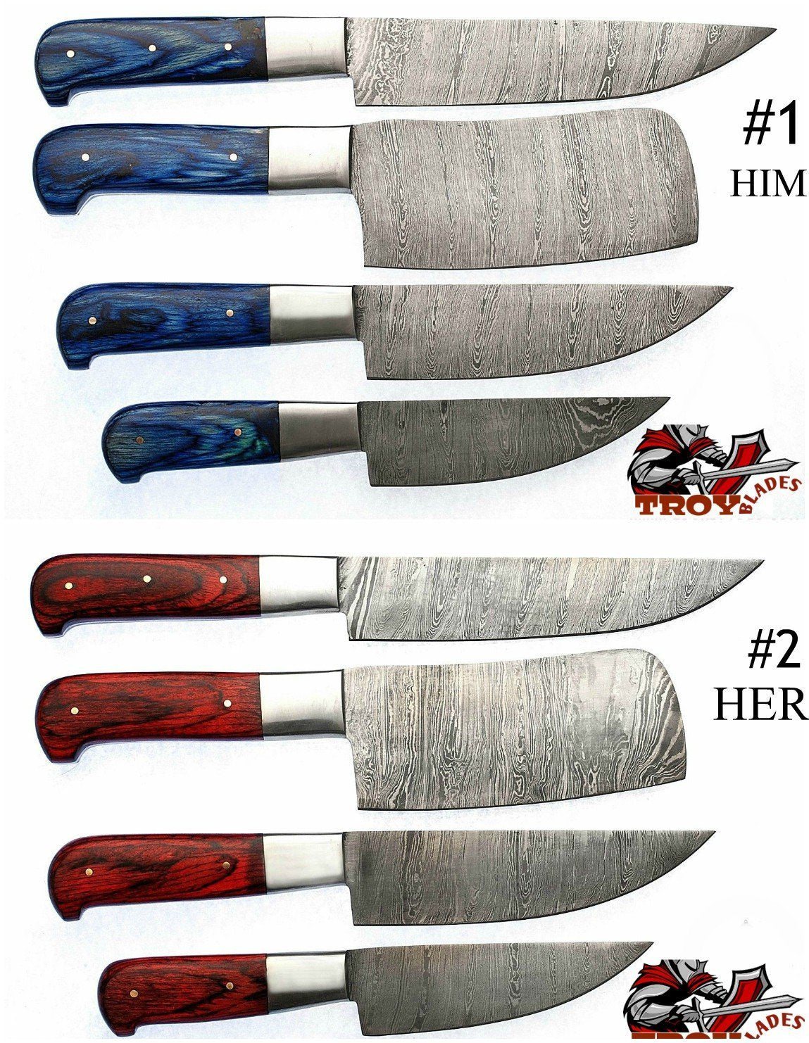 Custom Handmade Damascus steel kitchen knives sets - Troy Blades