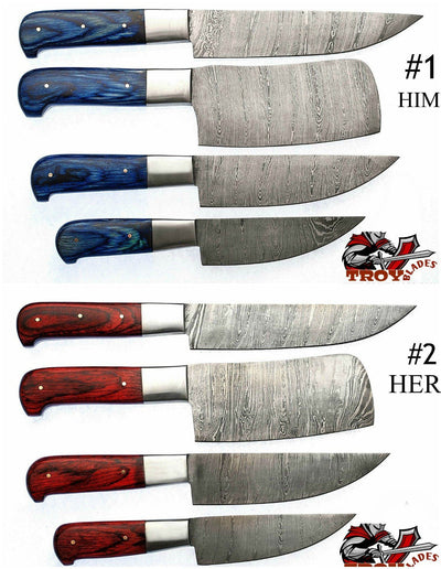 Custom Handmade Damascus steel kitchen knives sets - Troy Blades