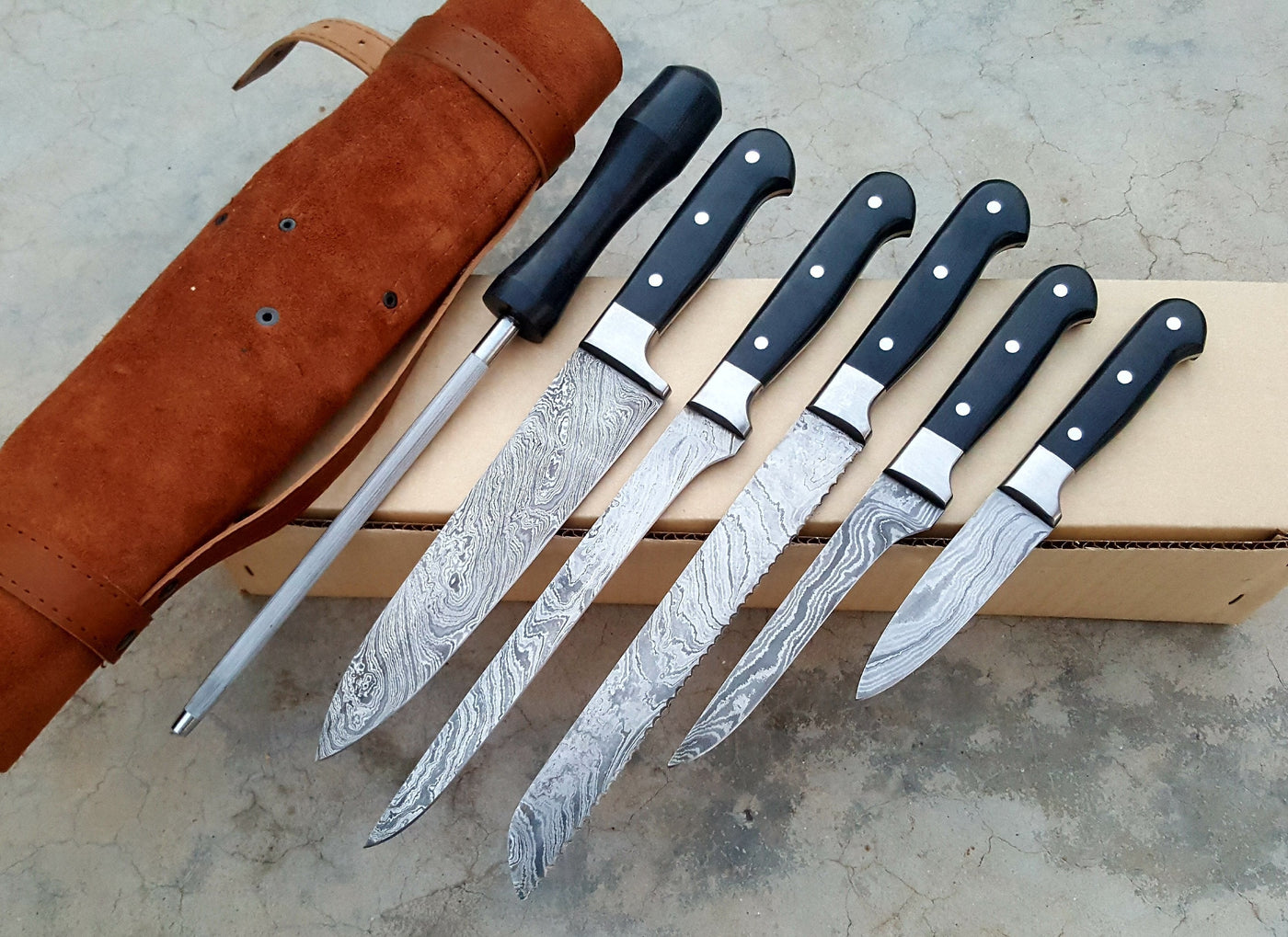 Hand Made Damascus Pro-Chef kitchen/BBQ Knives Set - Troy Blades