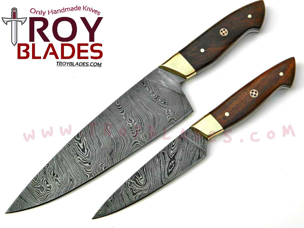 Custom Handmade Damascus smart Kitchen knives pair - Troy Blades