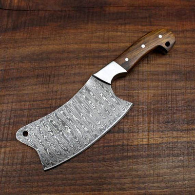 Heavy Duty Damascus Cleaver with Black Walnut Scales - 9.5" - Troy Blades