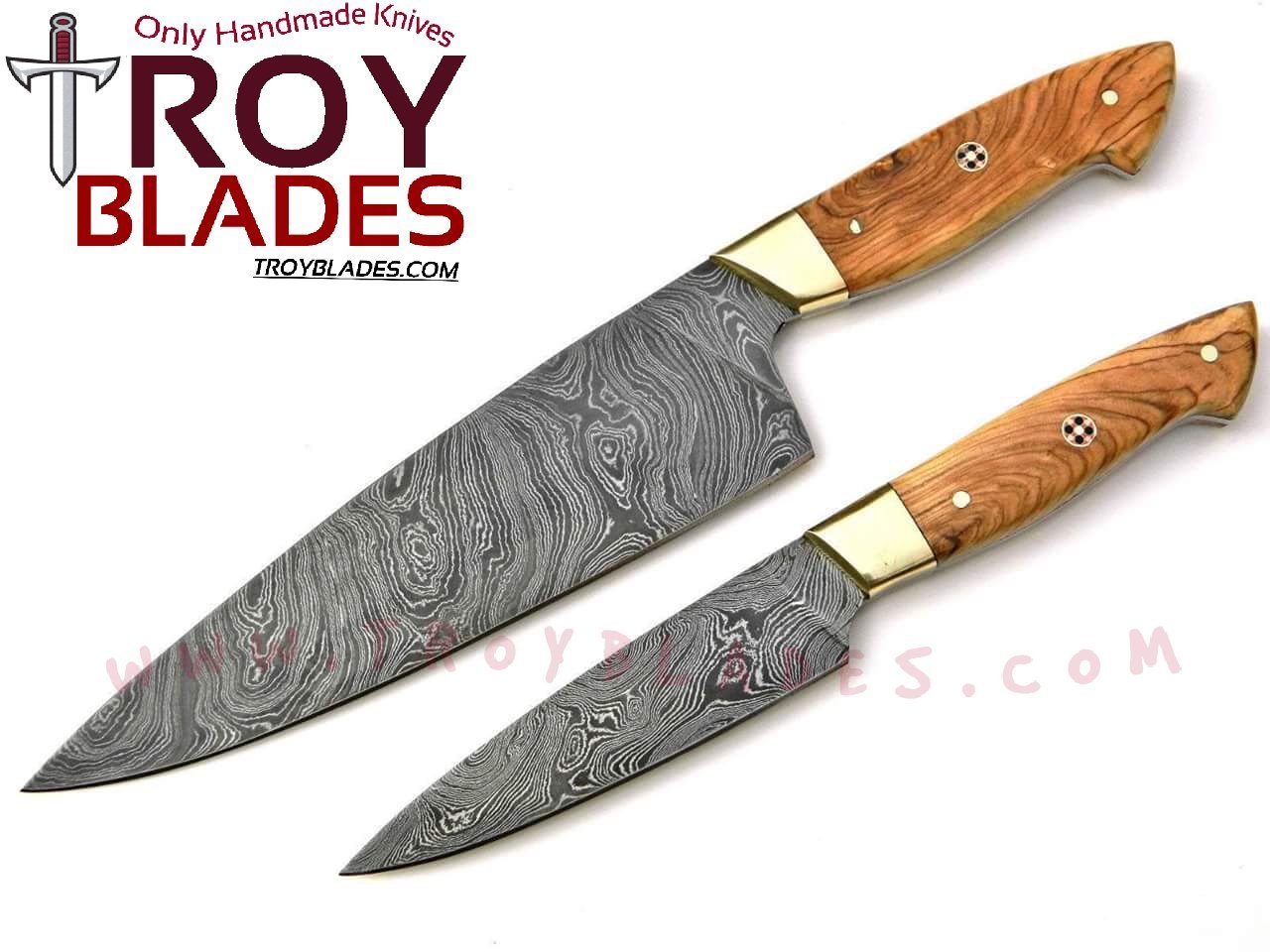 Custom Handmade Damascus smart Kitchen knives pair - Troy Blades