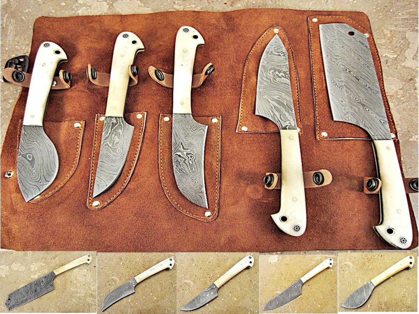 Custom handmade kitchen/outdoor knives set - Troy Blades