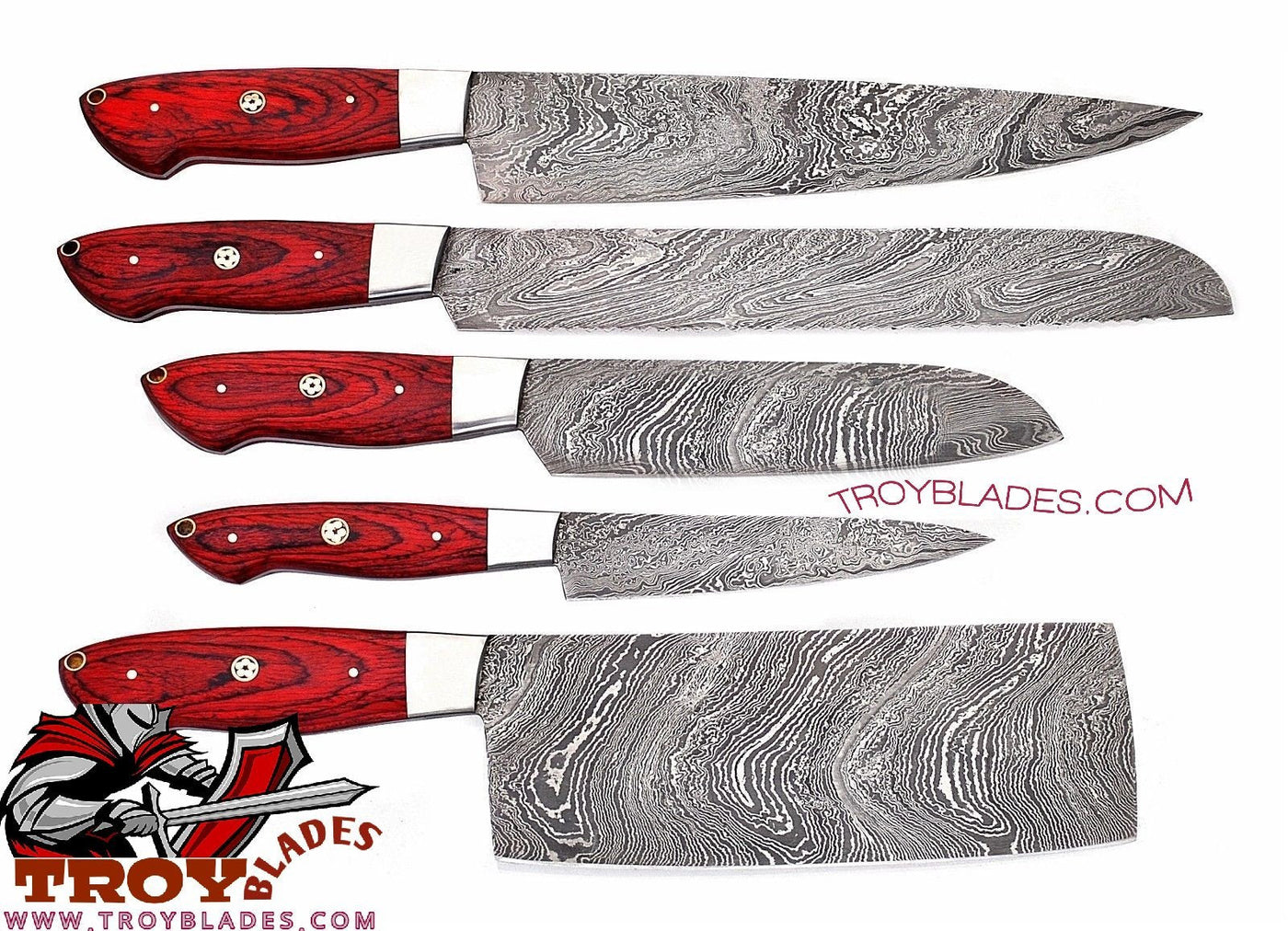 Custom Handmade Damascus Kitchen knives set - Troy Blades