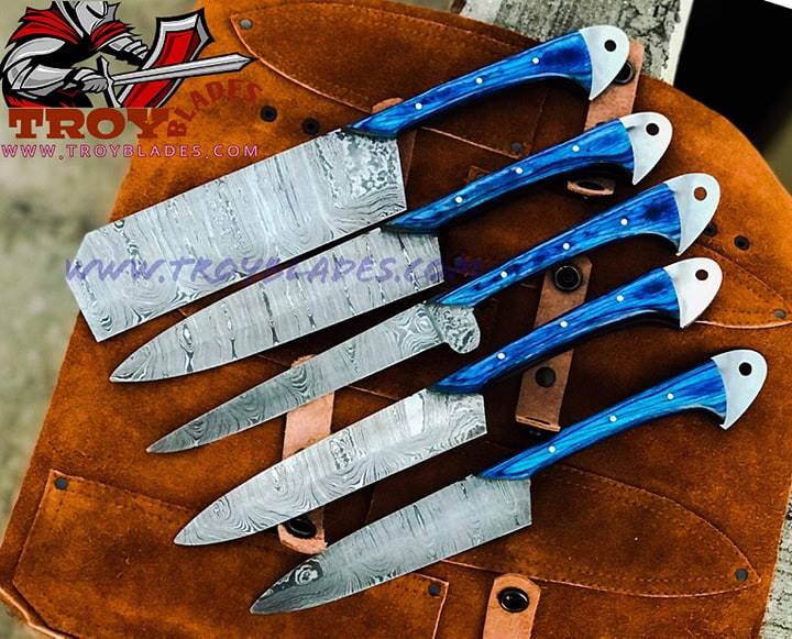 Custom Handmade Damascus Hunting/kitchen/BBQ knives set - Troy Blades