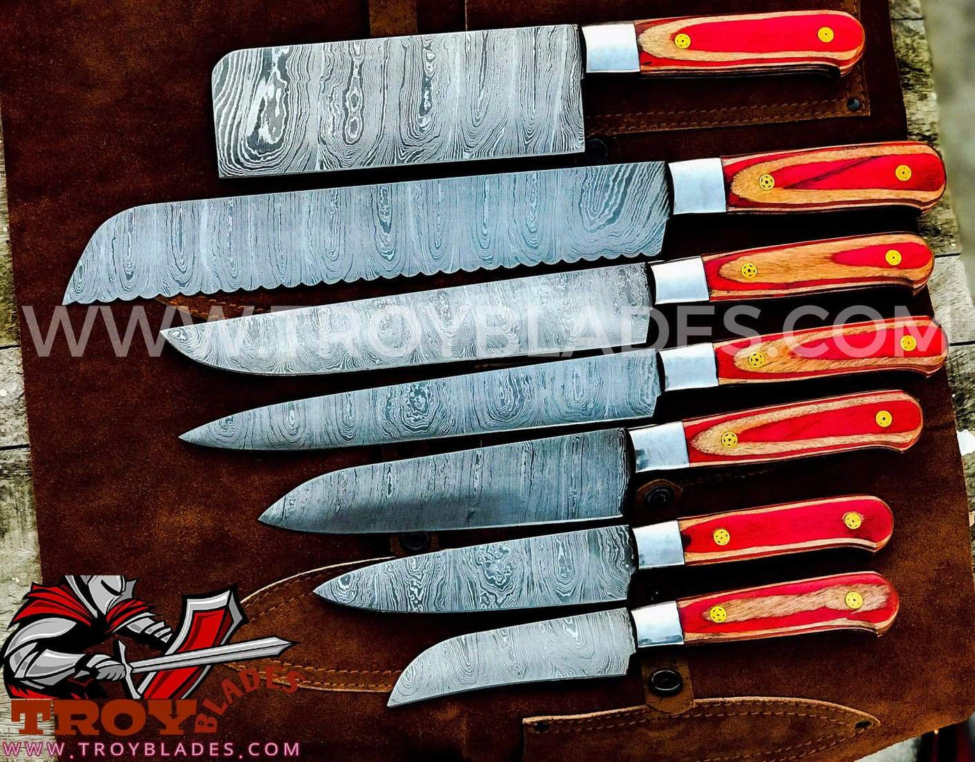 Beautiful Custom Handmade Damascus kitchen knives - Troy Blades