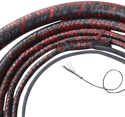 Real & Genuine Kangaroo Hide Leather Bull Whip 8'-16' 12 Plaits Equestrian Bullwhip Leather Belly & Leather Bolster Inside - Troy Blades