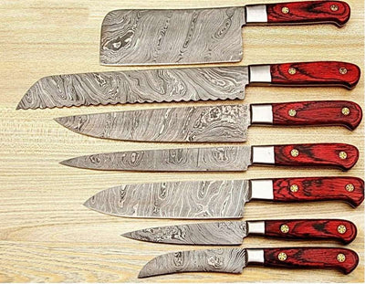 Beautiful Custom Handmade Damascus kitchen knives set - Troy Blades