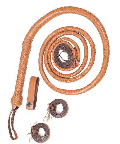 Real & Genuine Kangaroo Hide Leather Bull Whip 8'-16' 12 Plaits Tan Brown Bullwhip Hand Crafted Heavy Duty - Troy Blades