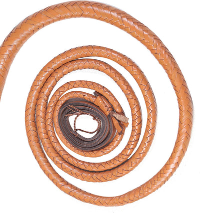 Real & Genuine Kangaroo Hide Leather Bull Whip 8'-16' 12 Plaits Tan Brown Bullwhip Hand Crafted Heavy Duty - Troy Blades