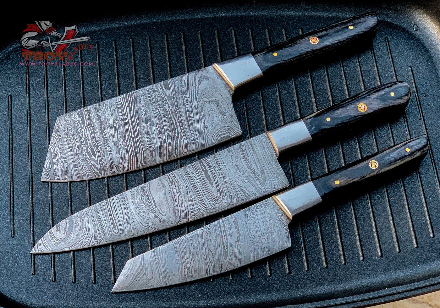 Custom Handmade Damascus Kitchen/BBQ Set S007 - Troy Blades