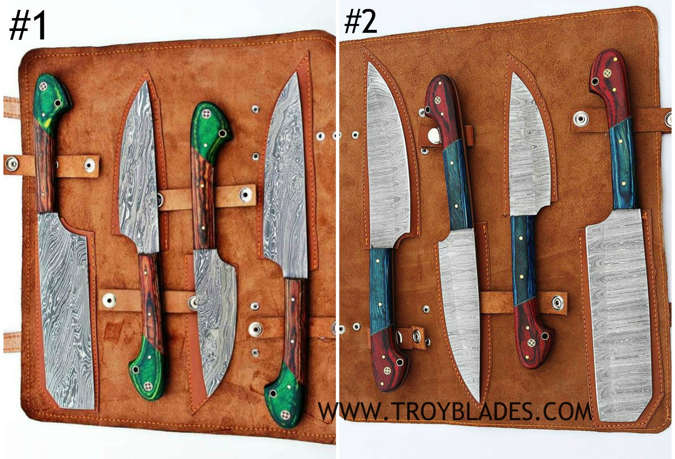 On Sale Beautiful Custom Handmade Damascus BBQ/kitchen knives - Troy Blades