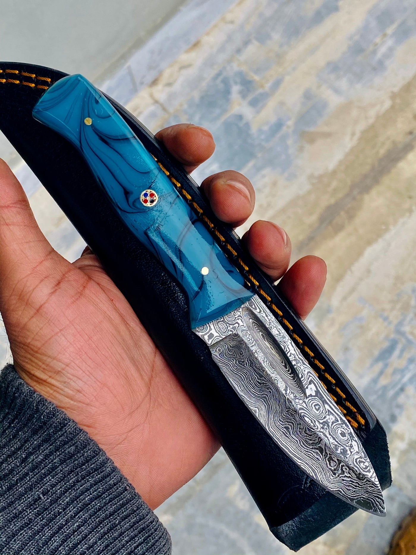 GIFT SERIES Custom Handmade Damascus Hunting skinning knife with Leather sheathe - Troy Blades