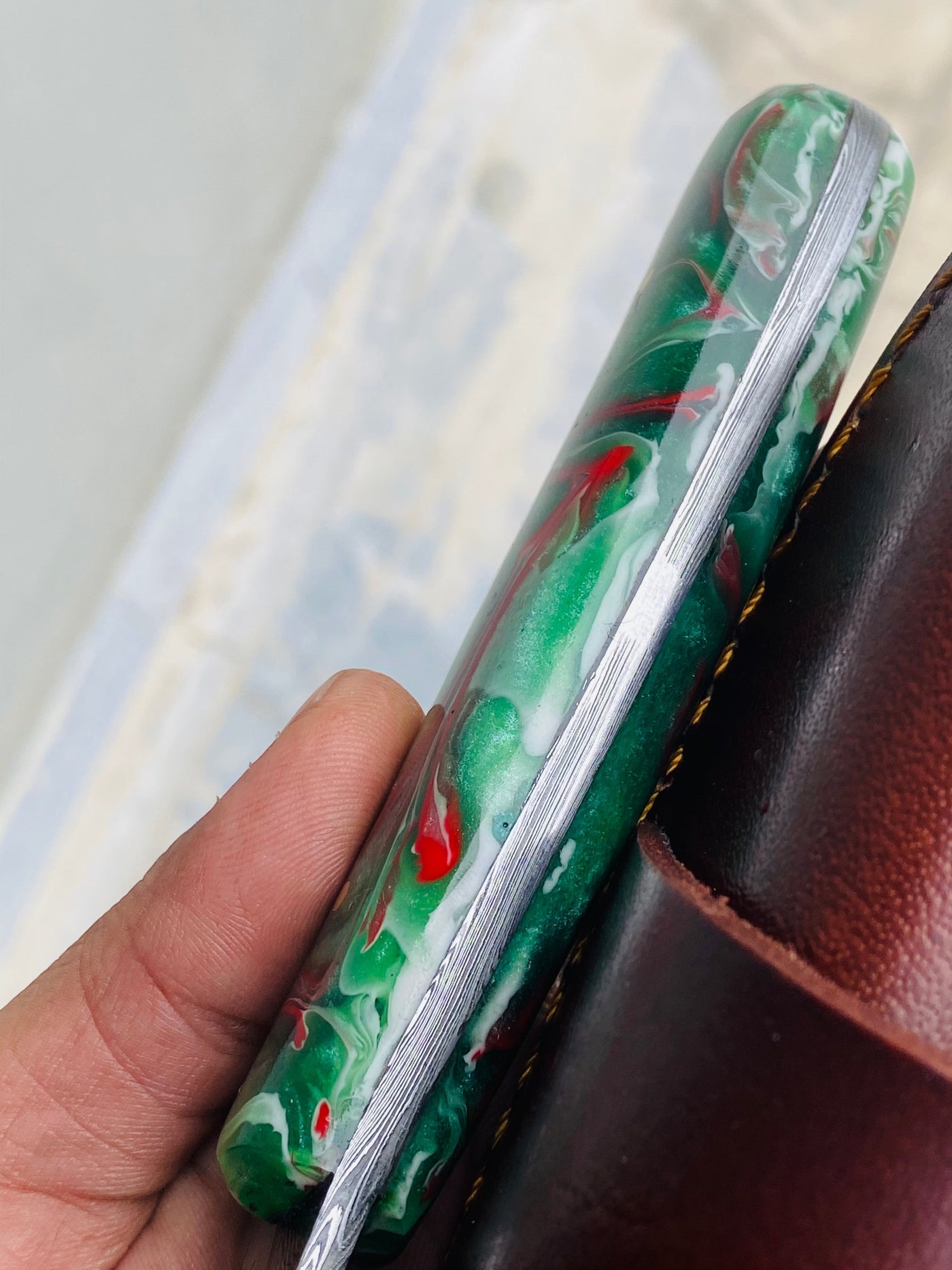 GIFT SERIES Custom Handmade Damascus Hunting skinning knife with Leather sheathe - Troy Blades