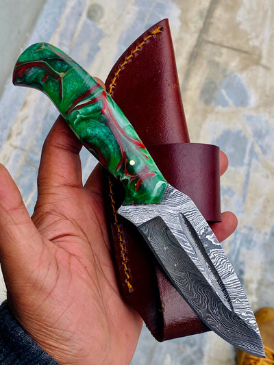 GIFT SERIES Custom Handmade Damascus Hunting skinning knife with Leather sheathe - Troy Blades