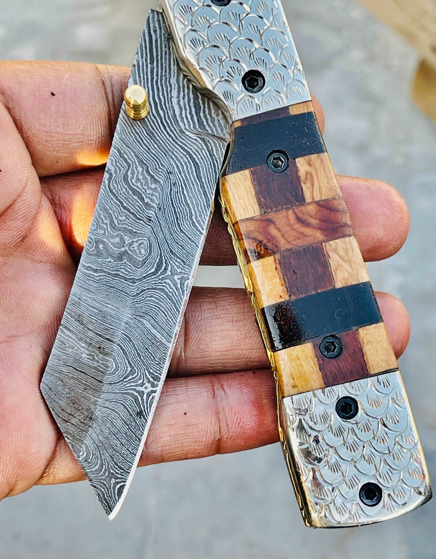 Christmas Gift Beautiful Custom Handmade Damascus Folding knife 40 - Troy Blades