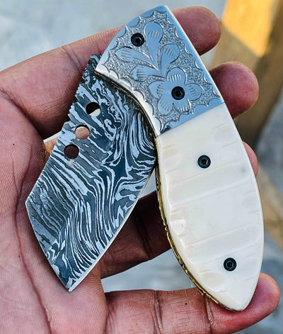 Christmas Gift Beautiful Custom Handmade Damascus Folding knife45 - Troy Blades