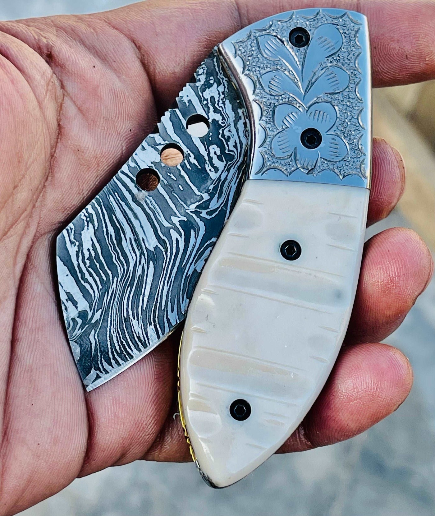 Christmas Gift Beautiful Custom Handmade Damascus Folding knife45 - Troy Blades