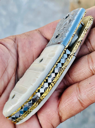 Christmas Gift Beautiful Custom Handmade Damascus Folding knife45 - Troy Blades