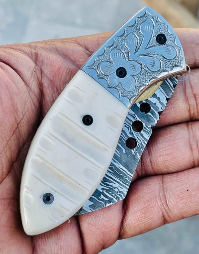 Christmas Gift Beautiful Custom Handmade Damascus Folding knife45 - Troy Blades