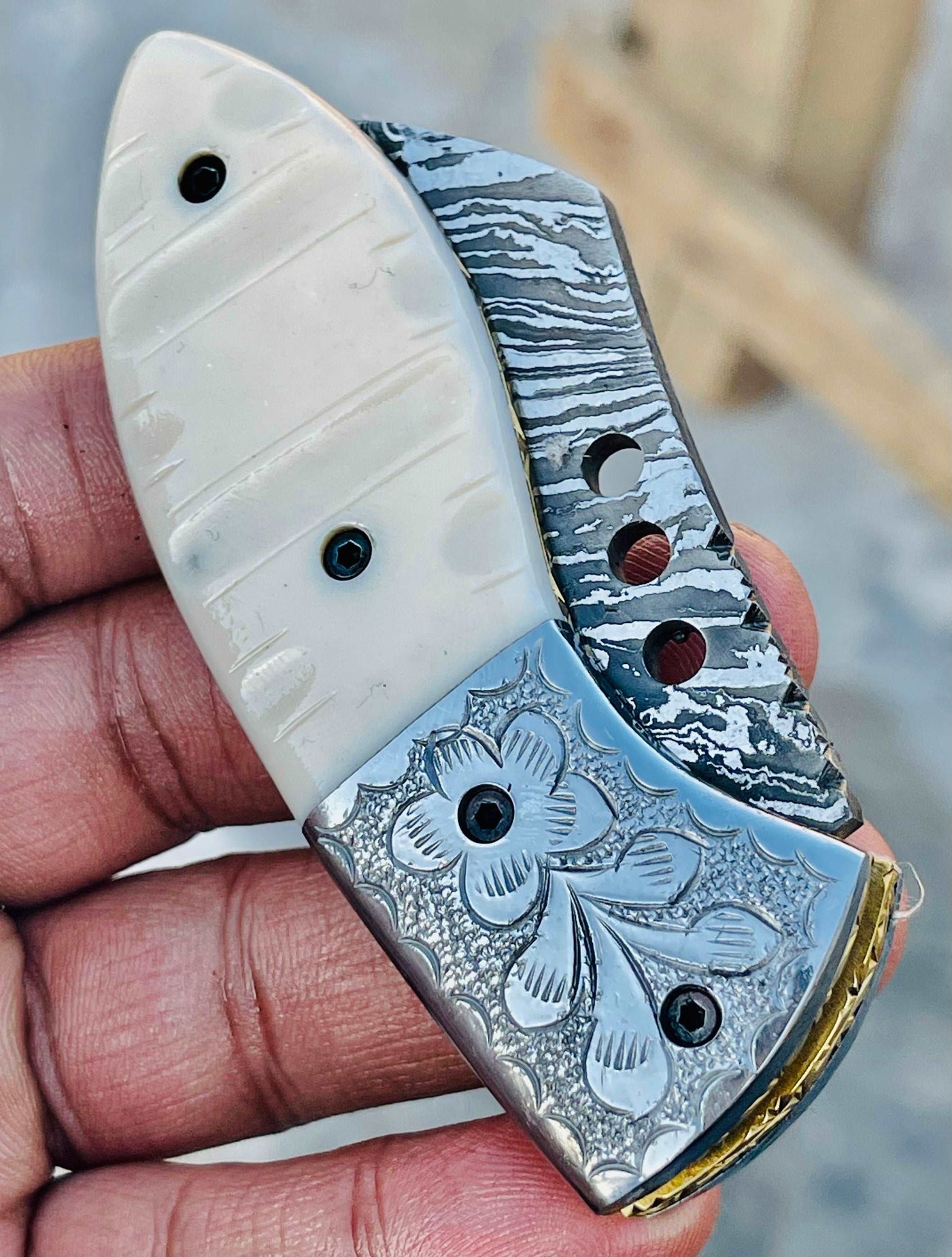 Christmas Gift Beautiful Custom Handmade Damascus Folding knife45 - Troy Blades