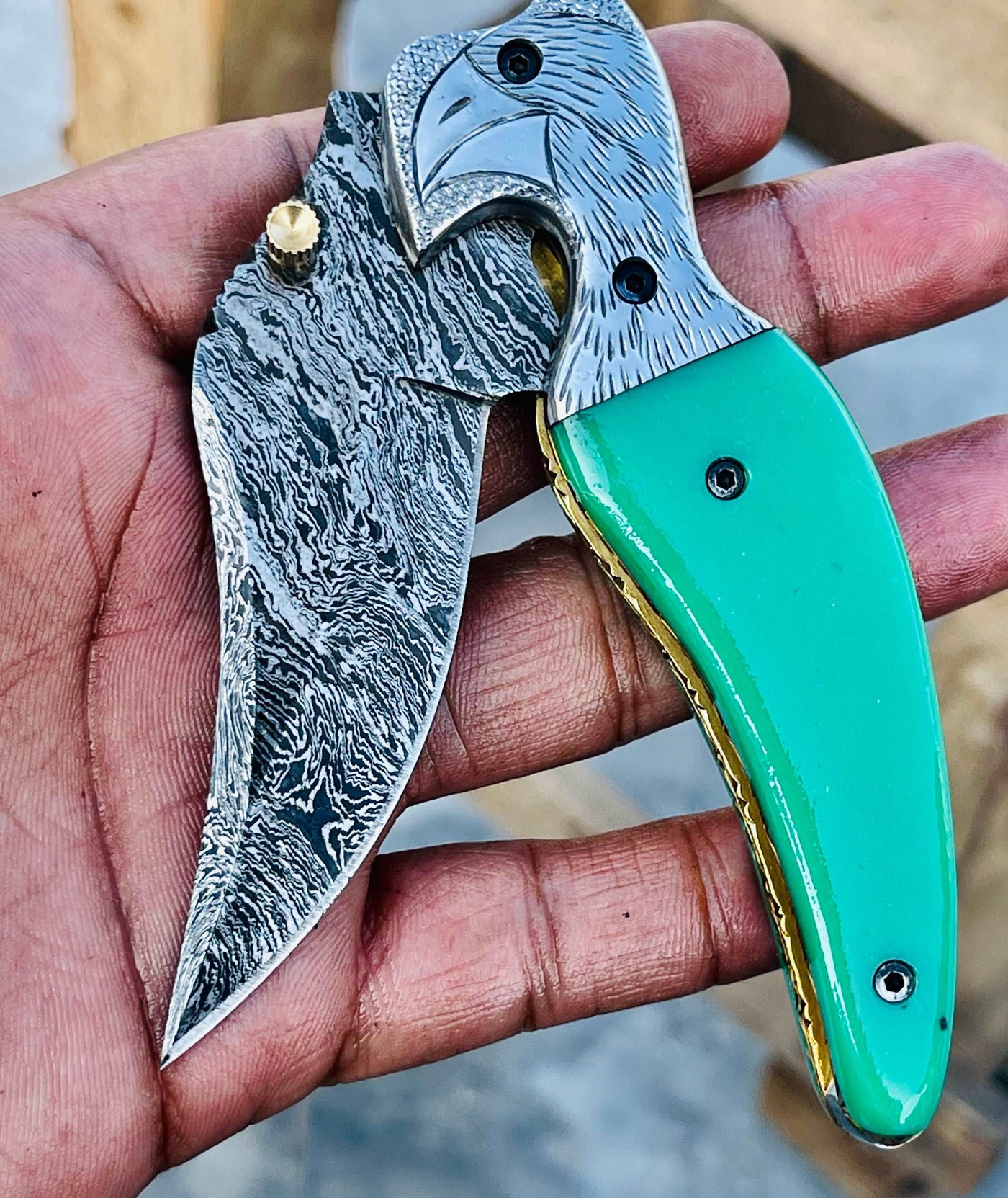 Christmas Gift Beautiful Custom Handmade Damascus Folding knife #37 - Troy Blades