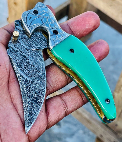 Christmas Gift Beautiful Custom Handmade Damascus Folding knife #37 - Troy Blades