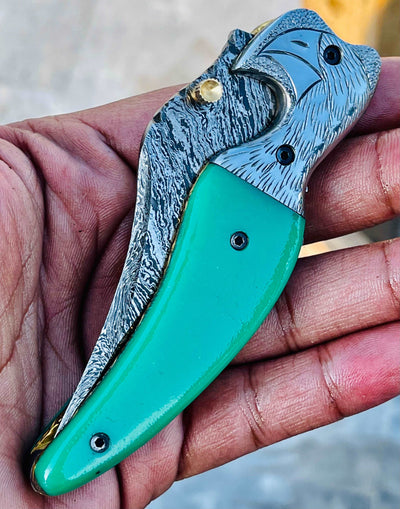 Christmas Gift Beautiful Custom Handmade Damascus Folding knife #37 - Troy Blades