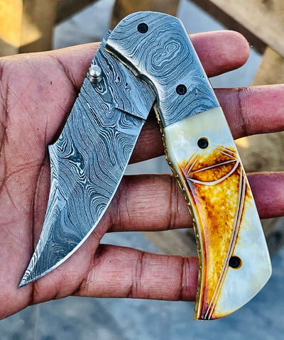 Christmas Gift Beautiful Custom Handmade Damascus Folding knife 30 - Troy Blades