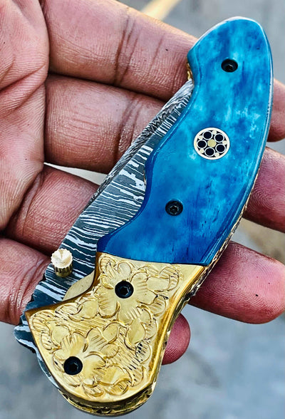 Christmas Gift Beautiful Custom Handmade Damascus Folding knife 29 - Troy Blades