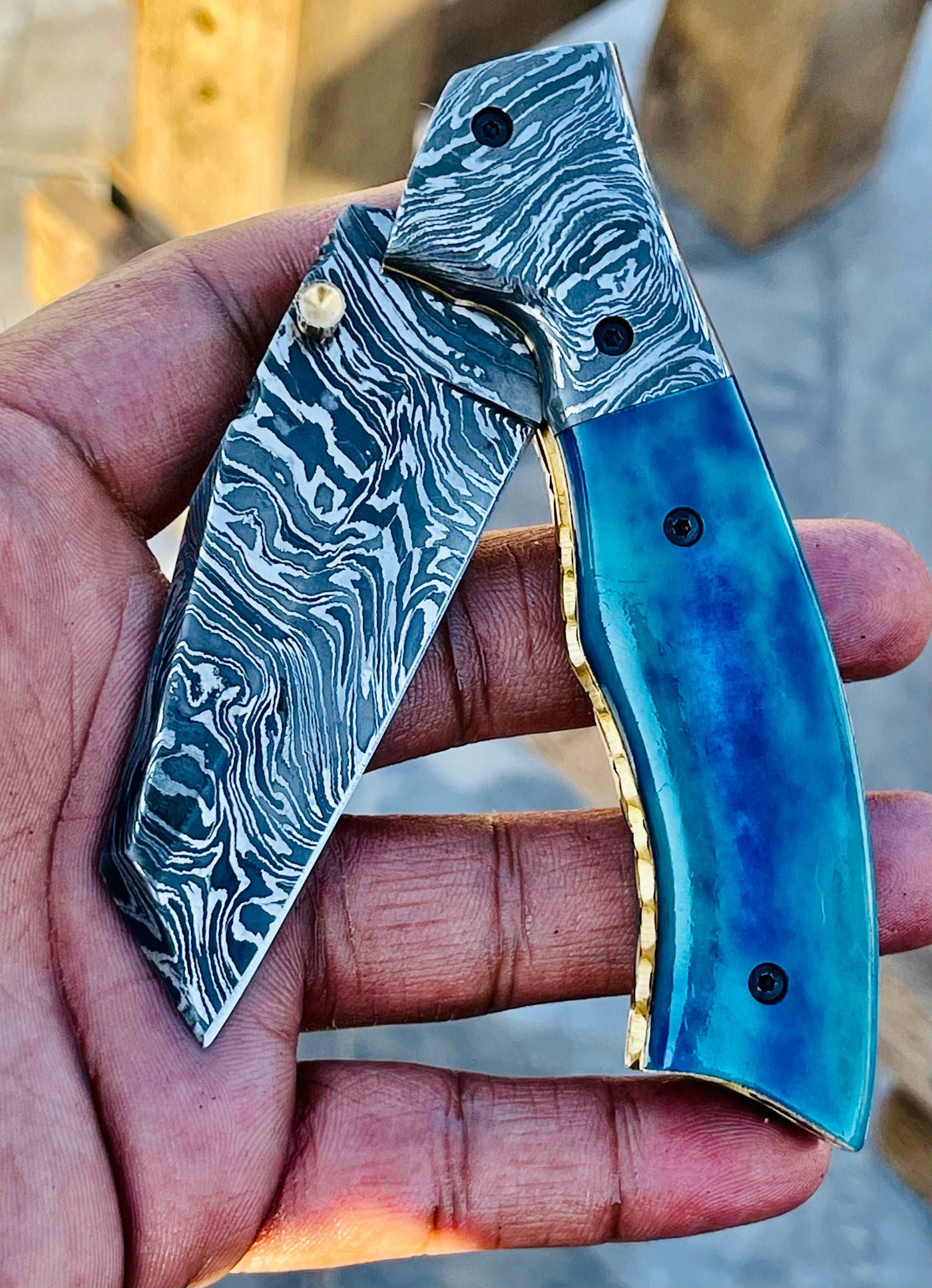 Christmas Gift Beautiful Custom Handmade Damascus Folding knife21 - Troy Blades
