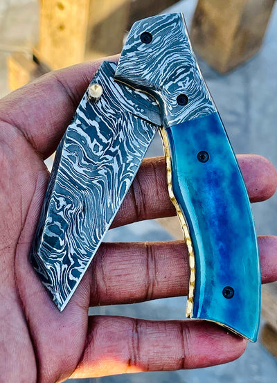 Christmas Gift Beautiful Custom Handmade Damascus Folding knife21 - Troy Blades