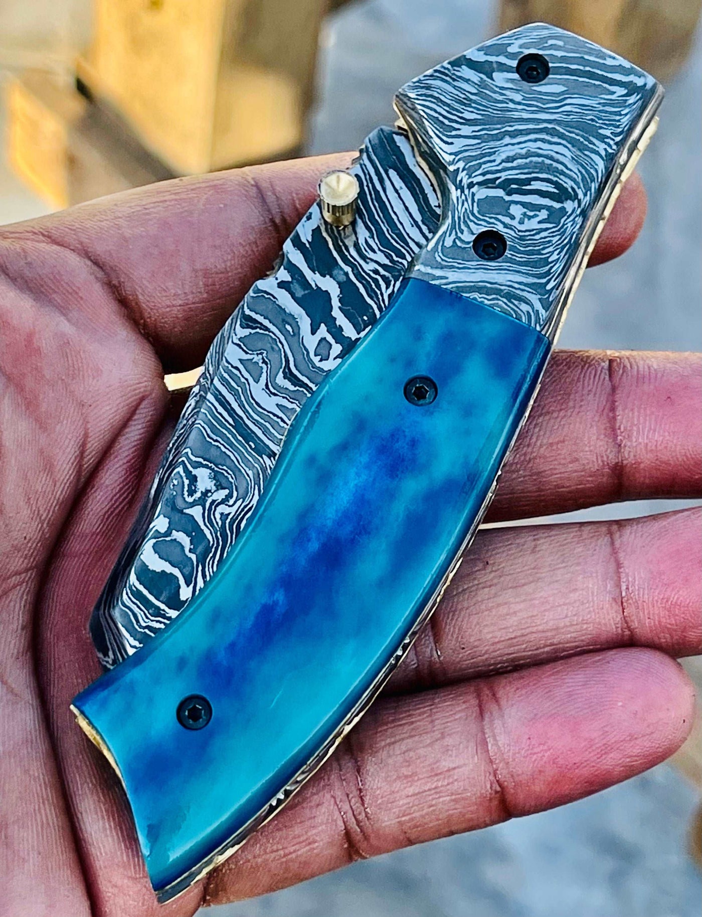 Christmas Gift Beautiful Custom Handmade Damascus Folding knife21 - Troy Blades