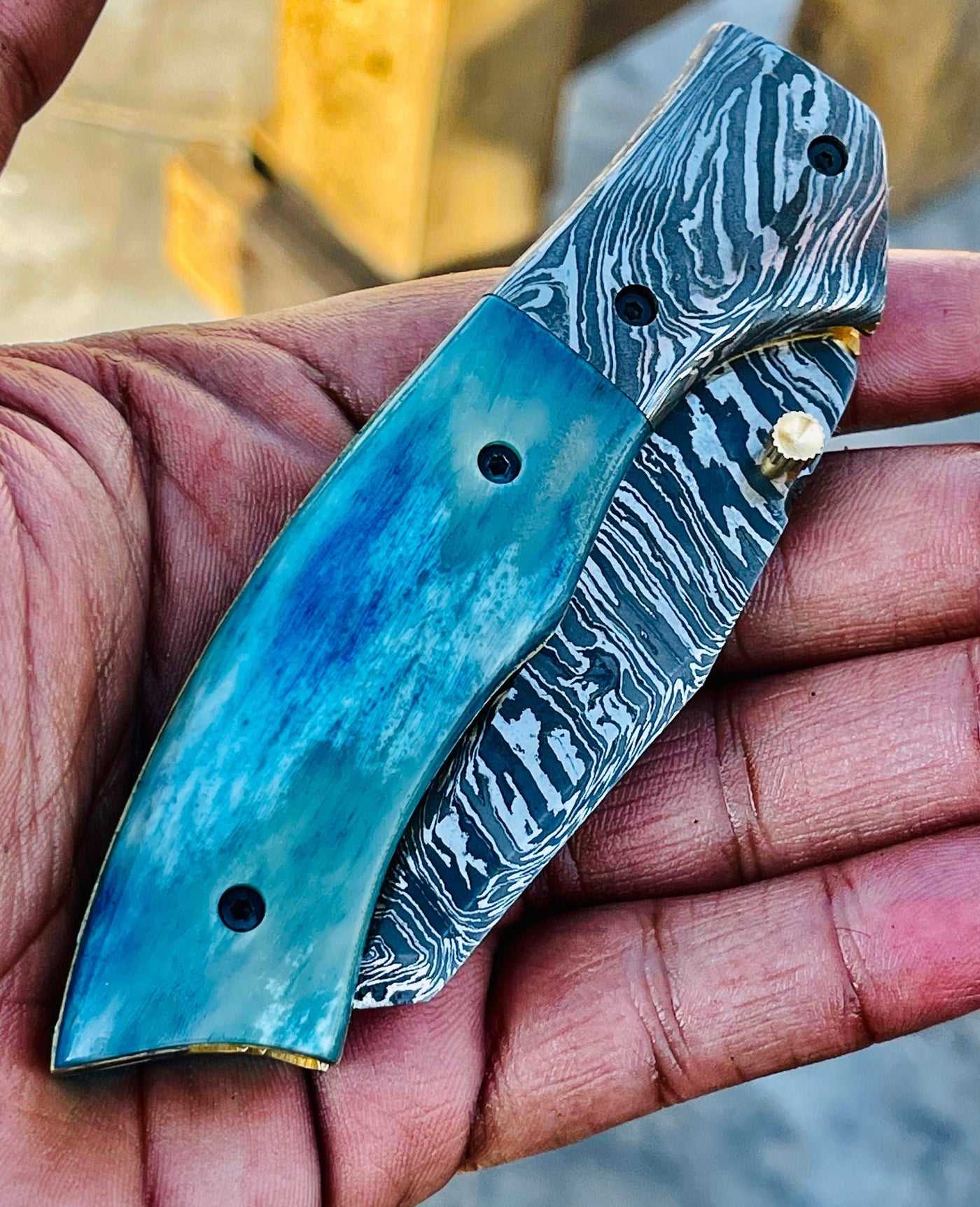 Christmas Gift Beautiful Custom Handmade Damascus Folding knife21 - Troy Blades