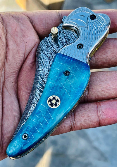 Christmas Gift Beautiful Custom Handmade Damascus Folding knife20 - Troy Blades