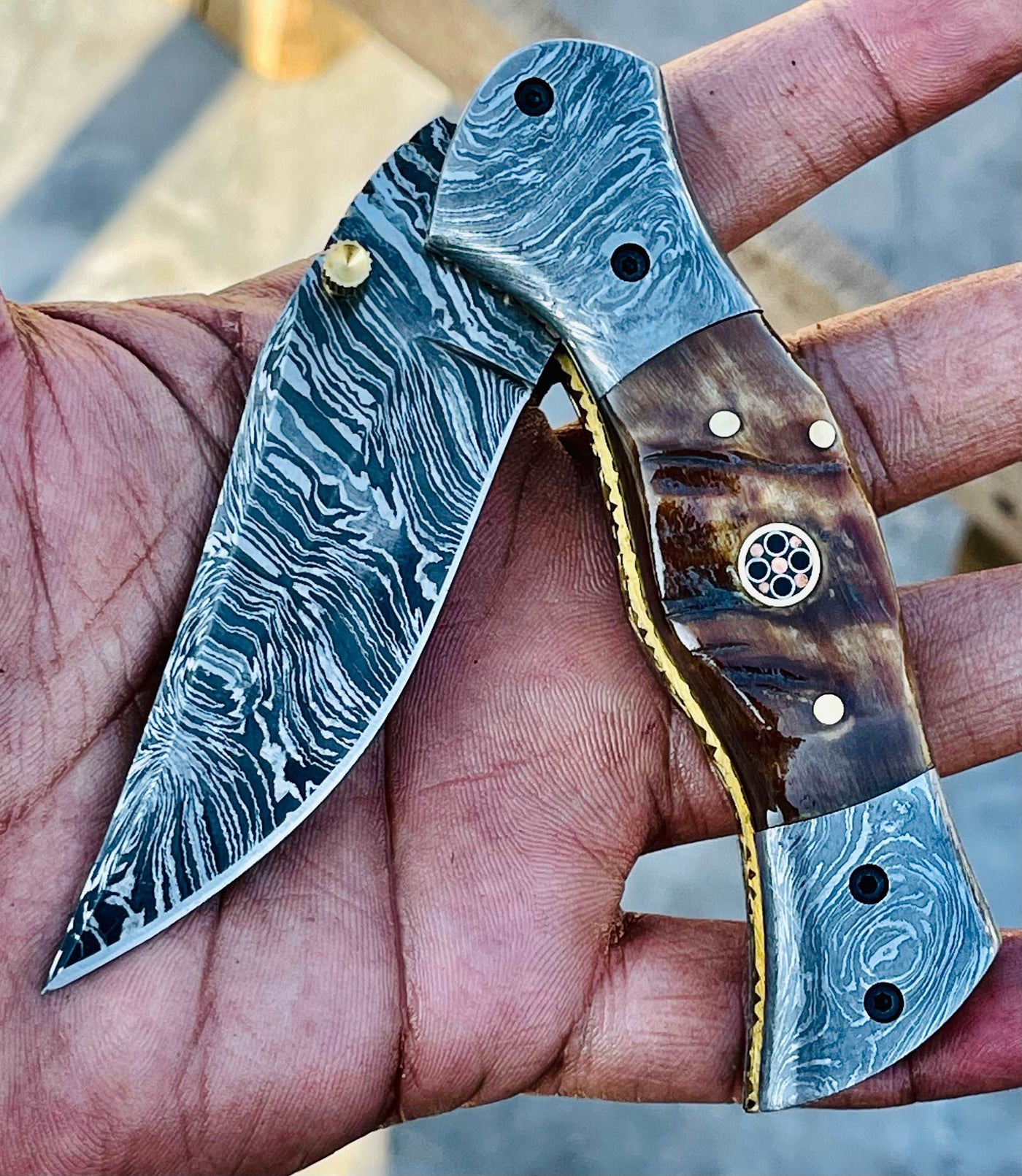 Christmas Gift Beautiful Custom Handmade Damascus Folding knife18 - Troy Blades