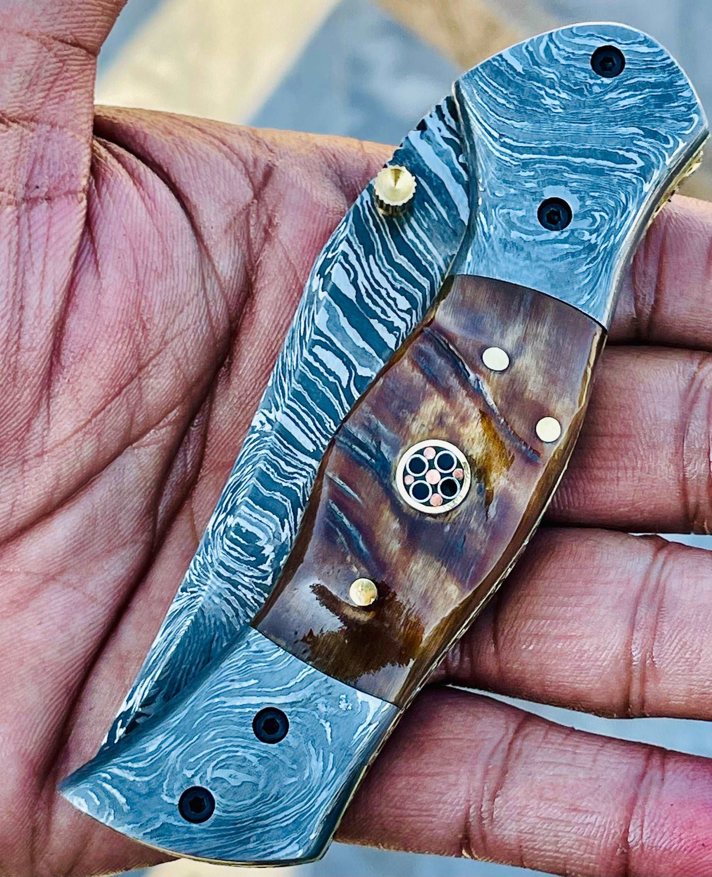 Christmas Gift Beautiful Custom Handmade Damascus Folding knife18 - Troy Blades