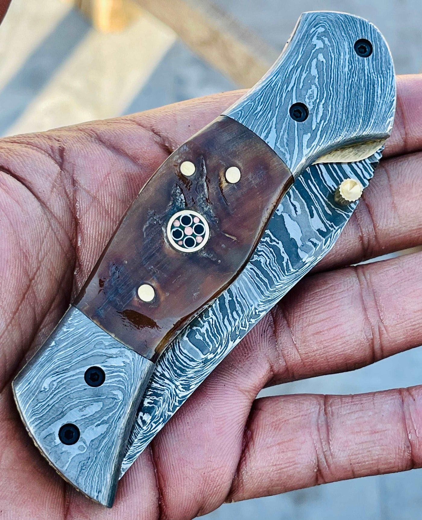 Christmas Gift Beautiful Custom Handmade Damascus Folding knife18 - Troy Blades