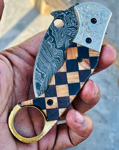 Christmas Gift Beautiful Custom Handmade Damascus Folding knife16 - Troy Blades