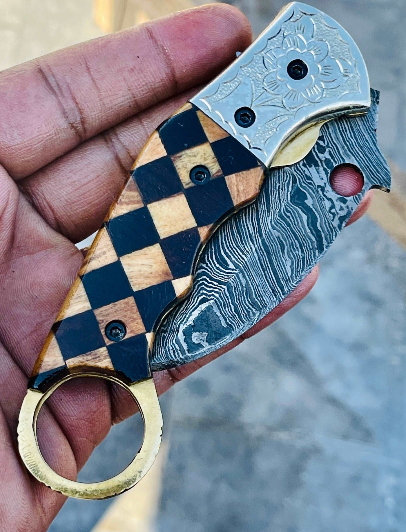 Christmas Gift Beautiful Custom Handmade Damascus Folding knife16 - Troy Blades