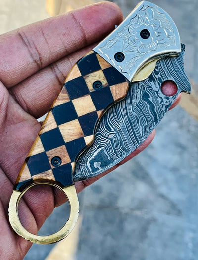 Christmas Gift Beautiful Custom Handmade Damascus Folding knife16 - Troy Blades