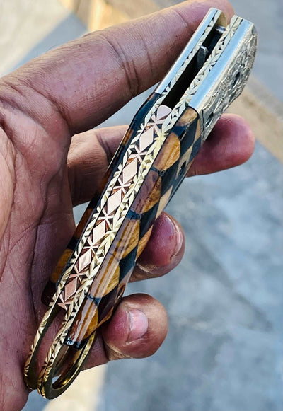 Christmas Gift Beautiful Custom Handmade Damascus Folding knife16 - Troy Blades