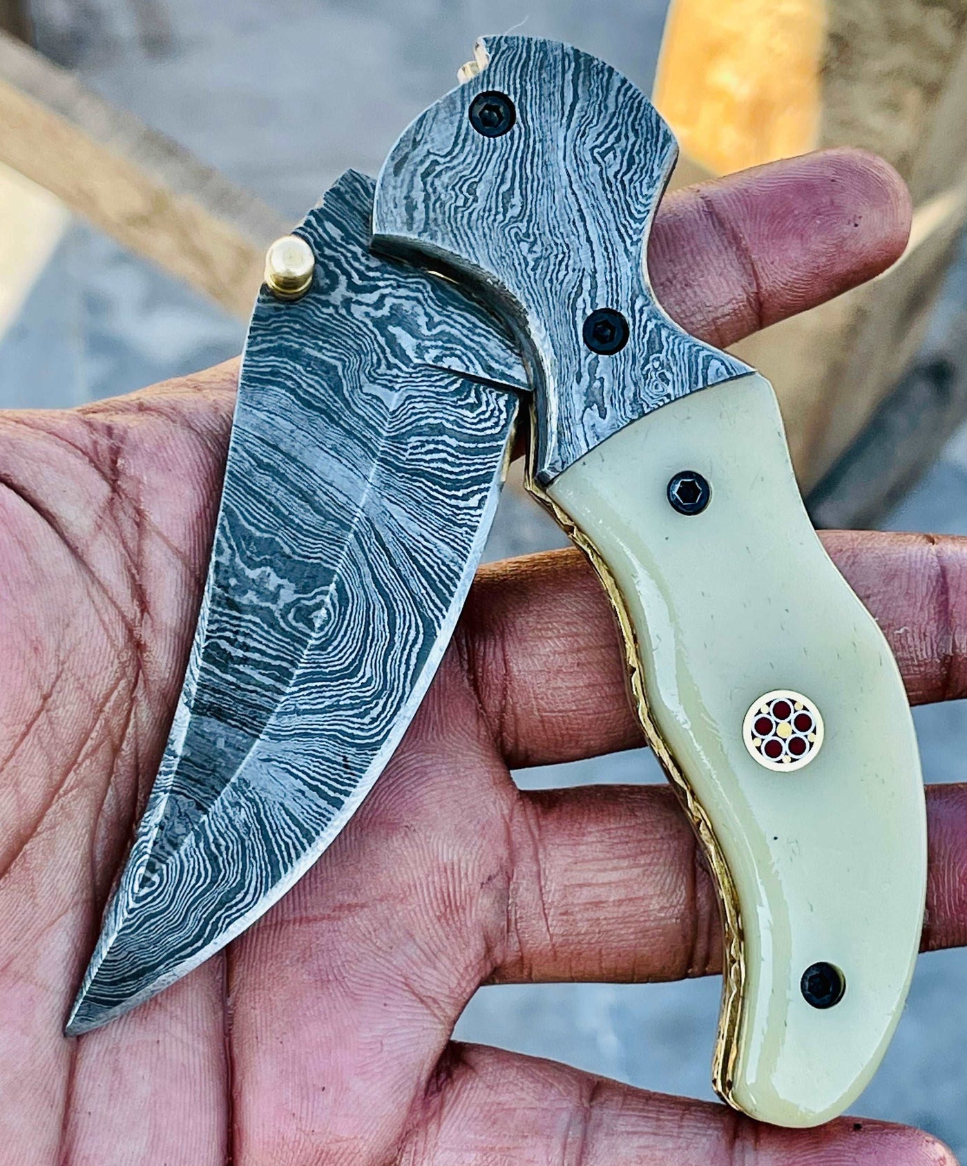 Christmas Gift Beautiful Custom Handmade Damascus Folding knife10 - Troy Blades