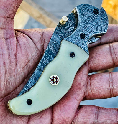 Christmas Gift Beautiful Custom Handmade Damascus Folding knife10 - Troy Blades