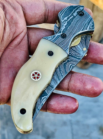 Christmas Gift Beautiful Custom Handmade Damascus Folding knife10 - Troy Blades