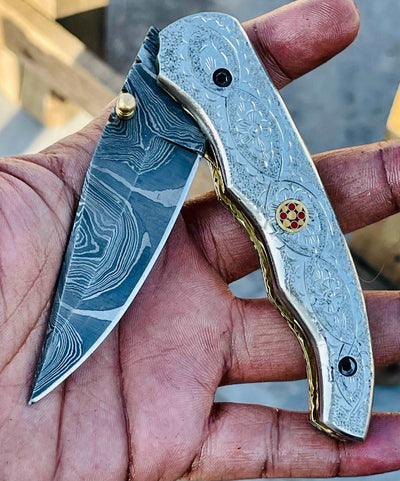 Christmas Gift Beautiful Custom Handmade Damascus Folding knife9 - Troy Blades