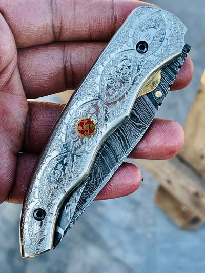 Christmas Gift Beautiful Custom Handmade Damascus Folding knife9 - Troy Blades